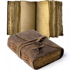 NomadCraftsCo. Vintage Leather Journal Lined Pages with Key - Antique Handmade Deckle Edge V...