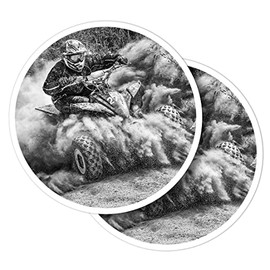 Vinyl Round Stickers (Set of 2) 10cm - BW - Quad Bike ATV 4x4 Dirt Biker Sports for Laptops, Tablets, Luggage, Scrap Booking, Fridges #43417