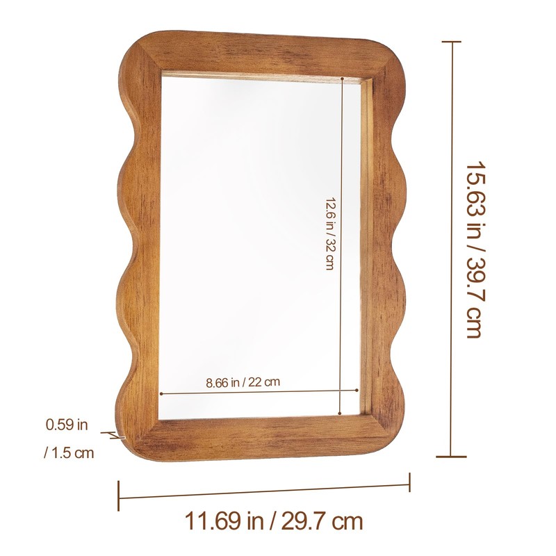 Wooden Mirror 16 X 12in Frame Walnut Brown Wood Rustic