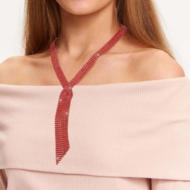 ELABEST Long Rhinestone Necklace Statement Tassel Necklaces Crystal Layered Y Choker for Women (Red)