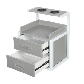 Suspended Salon Wall Cabinet, 15.75"x 11.81"x 18.9" Wall Mounted Styling Salon Station with 2 Storage Drawers & Hair Dryer Holder, Beauty Salon Stations Equipment for Barber Shops, Home (Gray+ Silver)