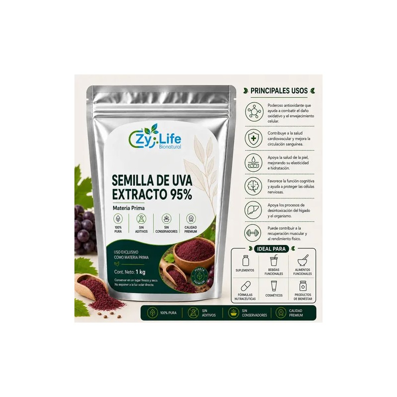 Extracto De Semilla De Uva 95%, 1 Kilo Grado Alimenticio