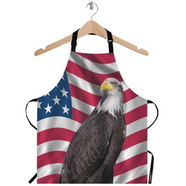 WONDERTIFY American Flag Eagle Apron,Patriotic Symbol USA Flag Stars and Stripes with Bald Eagle Bib Apron with Adjustable Neck for Men Women,Suitable for Home Kitchen Cooking Waitress Chef Apron