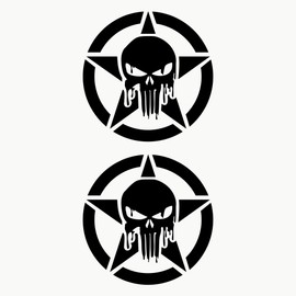 Autodomy Skull Star Molten Skull Off Road Sport Trail Pack of 2 | Skull Sticker Small for Car or Motorcycle (Black, 10 cm)