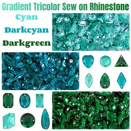 Sinyanail 950 Pcs Gradient 3 Colors Acrylic Large Sew on Rhinestones Setting Crystal Gems Diamond Stone 2 Holes Flatback Rhinestones for Jewelry Clothes Shoes Bag Costume (Blue-Green)