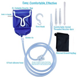 Enema Kit Colon Cleansing Irrigation Bag Set Silicone Enema Tubing Hose Tube Replacement, 2L Coffee Enema Bucket Kit Home Shower Intestinal Irrigator for Men Women Detox Constipation 4Pcs Enema Nozzle