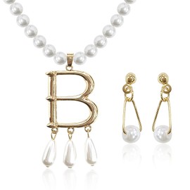 1 Piece of Alphabet Pearl Necklace and 1 Pair of Pearl Earrings, Pearl Necklace for Women, Artificial Jewelry, Clothing Accessories, Jewelry Jewelry, Exquisite and Elegant Jewelry, Jewelry Set