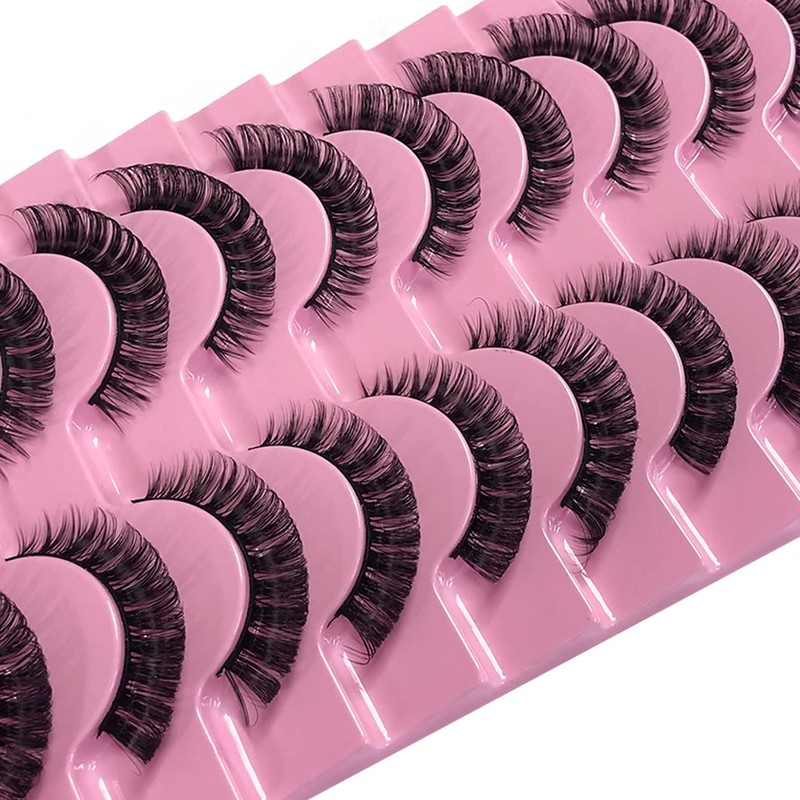 10 Pairs of 3D False Eyelashes, Reusable False Eyelashes, D