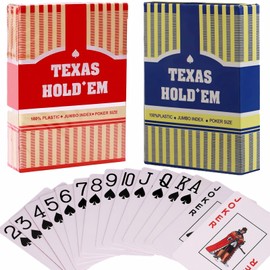 2 Pack Playing Cards, Jumbo Index, Waterproof Plastic Playing Card for Adult & Kid, Poker Size, Professional Playing Cards for Texas Hold’em Poker, Poker Cards (Red & Blue)