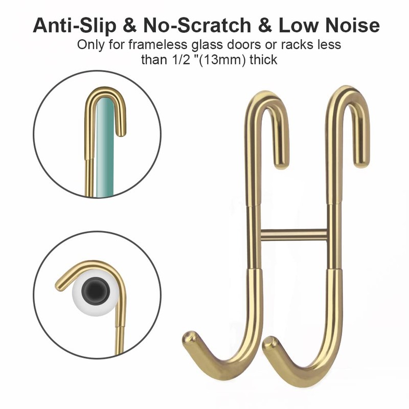 Haitis 4 Pack Over Shower Glass Door Hook, Plated Gold,