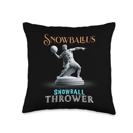 CharlIan Minds - Winter Fun Snowball Snowballus Snowball Thrower Ancient Greek Winter Sport Throw Pillow, 16x16, Multicolor