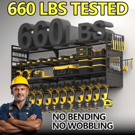 Frizoky 52'' Heavy Duty Power Tool Organizer Rack | 660lbs Capacity 4-Tier Wall Mount Garage Storage Shelf | Adjustable Pegboard Tool Storage for Workshop, Garage, and DIY Enthusiasts