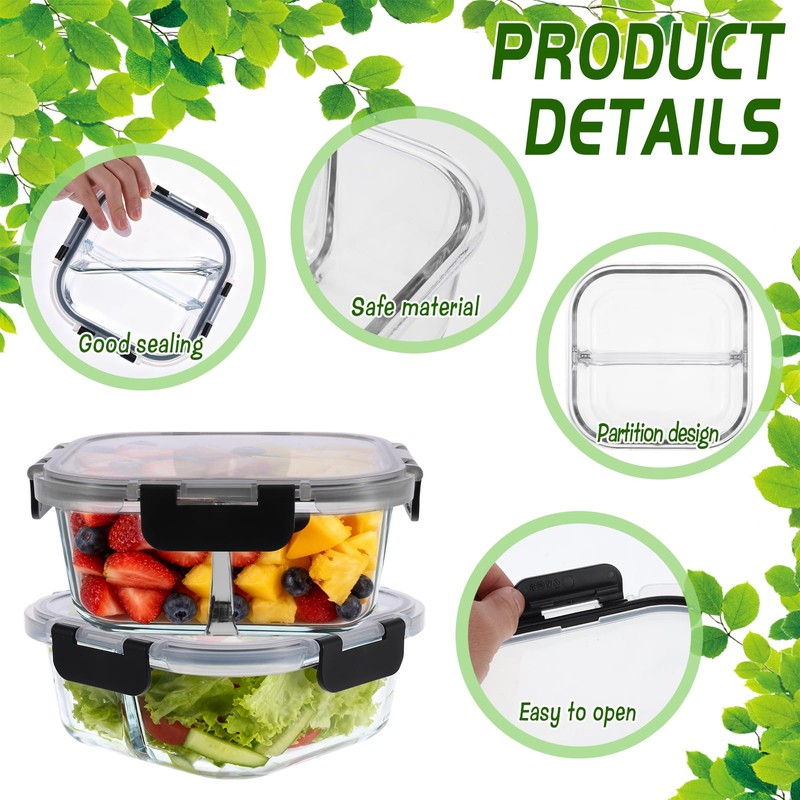 Wopgrty 5 Pack Bariatric Meal Prep Containers, 27 oz Glass