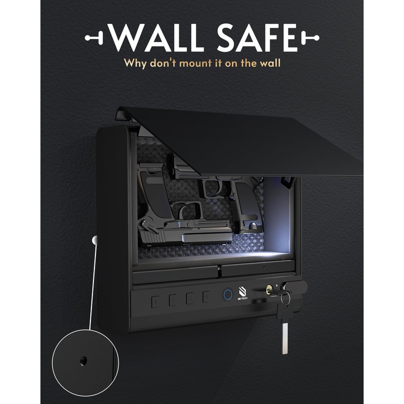 BE-TECH Gun Safe for Handgun,99.9% Accuracy Fingerprint Handgun Safe,3 Ways