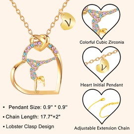 14K Gold Plated Gymnastics Necklace Initial Letter Rainbow Gymnastics Jewelry Sport Gymnastics Gifts for Daughter Niece Friend Gymnast Mate Gift (V)