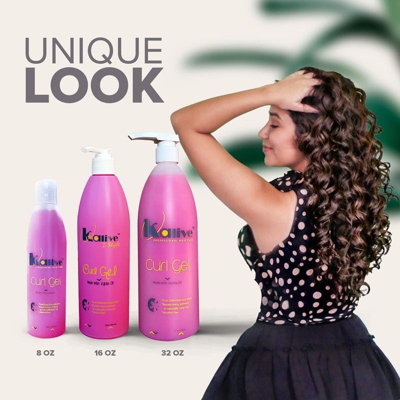 KALIVE Curl Gel 16 oz for Curly Hair, Defines All
