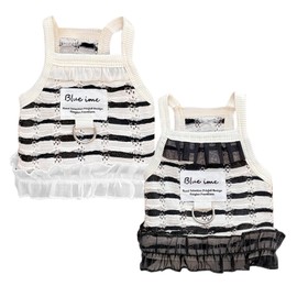 Striped Lace Harness Shirt with D Ring Breathable Summer Tank Top for Dogs Cats