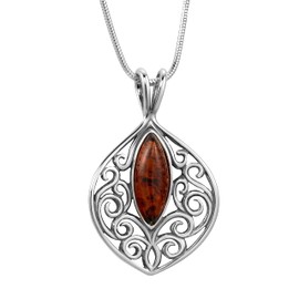 Copal Women's Baltic Amber Necklace 925 Sterling Silver Vintage Pendant Brown Adjustable Length Eco Packaging Gift for Mum, Amber