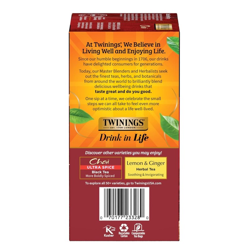 Twinings Chai Black Tea Individually Wrapped Bags, Sweet, Savoury Spices,