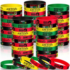 JellyArch 48 Pcs Juneteenth Silicone Bracelets Juneteenth Day Party Favors Black Freedom Day Rubber Wristbands 1865 Black American Bracelets for Adults(Bright Style)