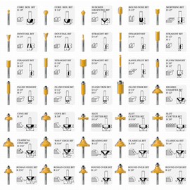 Fivepears 35 Pieces Tungsten Carbide Tipped Router Bit Set 1/4 Inch Shank for Woodworking Beginners with Aluminum Alloy Storage Box