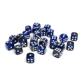 25 Count Pack of 12mm D6 Dice - Matching Collection of 6 Sided Dice with Pips (Blue and Silver Granite)