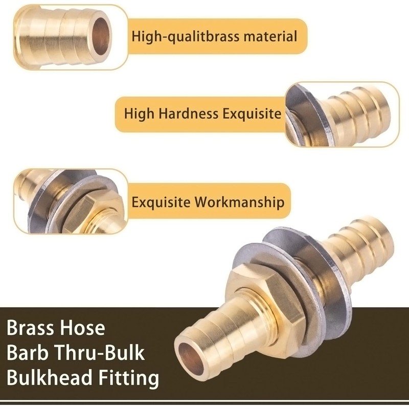 5/16"Brass Hose Barb Thru-Bulk Bulkhead Fitting,Straight Hex Union Fitting for