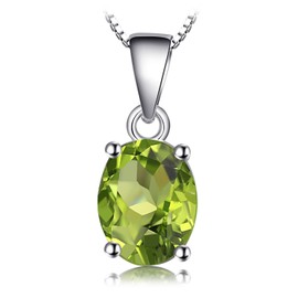 JewelryPalace Natural Gemstone Garnet Peridot Amethyst Citrine Blue Topaz Birthstone Solitaire Pendant Necklace, 14k Gold Plated 925 Sterling Silver Necklaces for Women, 18 Inch Box chain (Peridot)