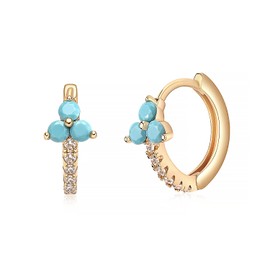 Fettero Women's Hoop Earrings, Allergy Free, Hypoallergenic Metal, Surgical Stainless Steel, 14k Popular, Binaural Set, Turquoise Metal, Cubic Zirconia