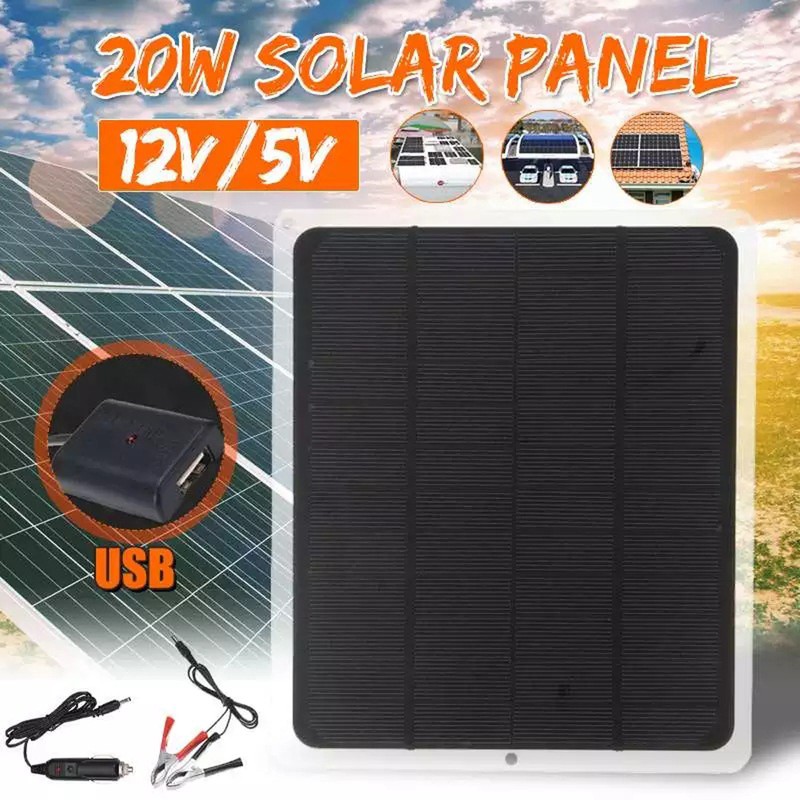 20W Monocrystalline Silicon Outdoor Camping Hiking USB Solar Panel Portable