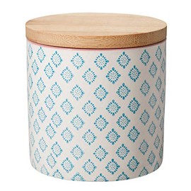 Bloomingville Patrizia Storage Container Pot Airtight Diameter 10 x Height 10 cm Blue Ceramic Bamboo Holds Approx. 400 ml