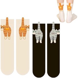 VVQWCY 2 Pairs Cute Cat Socks with Balls Breathable Funny Cotton Socks Gifts for Women Kitten Lovers