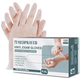 MEDPRAYER Vinyl Exam Gloves - Disposable Latex & Powder Free Gloves for Cleaning, Hand Protection and Food Safe Use - 4 Mil, Extra Large, 100 Count