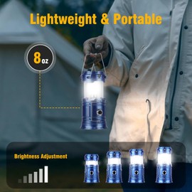 Solar Camping Lantern for Power Outages - USB Rechargeable Lamp Camping Essentials，Collapsible Waterproof Solar Lights for Indoor Outdoor Emergency Light/4 Packs/Blue