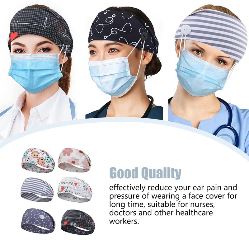 EULAPGOE 8 Pack Headband with Buttons for Face Mask, Ear