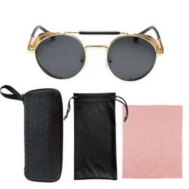 EPCDBBRT 1 Steampunk Sunglasses, 1 Glasses Case, 1 Glasses Bag, 1 Glasses Cloth, Retro Round Frame Sunglasses, Polarized Sunglasses, Unisex Sunglasses