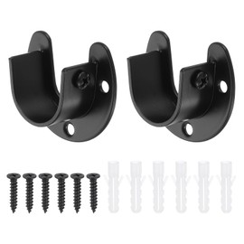 sourcing map 2Pcs Closet Rod End Supports, 0.98" Stainless Steel Flange Rod Holder Bracket End Supports with Screws for Bathroom Closet Curtain, Black