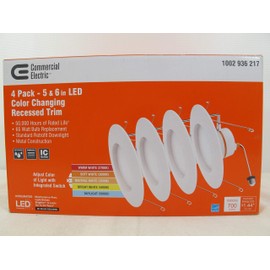 Commercial Electric 5/6 in White Integrated LED Energy Star Color Changing Recessed Trim Downlight 4 Pk
