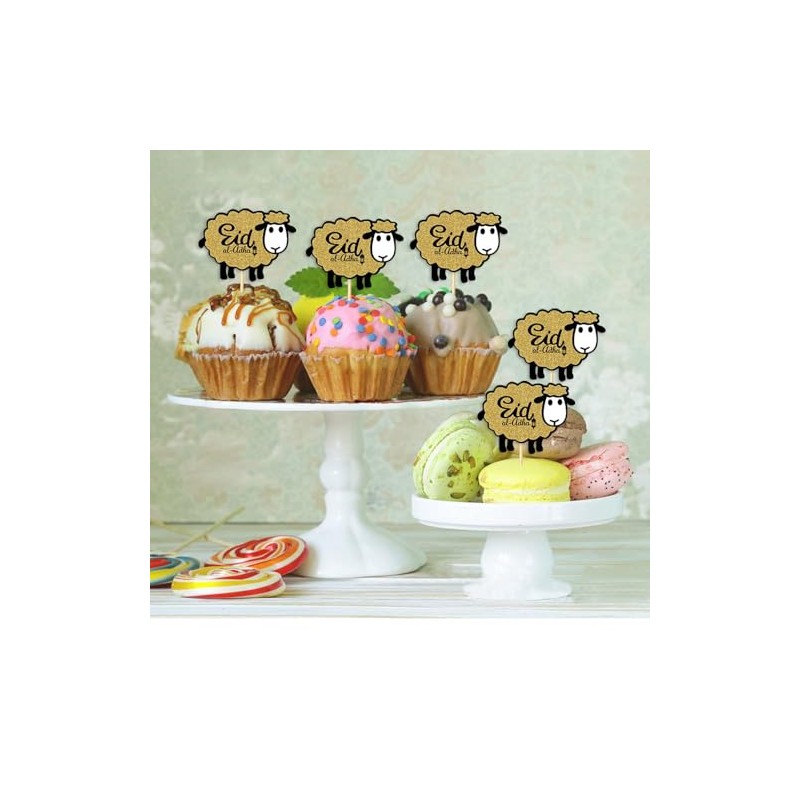 48PCS Glitter Sheep Design Eid Al Adha Cupcake Topper Party