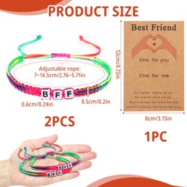 2 Pcs BFF Braided Bracelets for 2 Girls Hand Braided Colorful Best Friend Matching Bracelet Sister Friendship Rope Long Distance Matching Bracelets for Graduation Christmas Birthday Gift