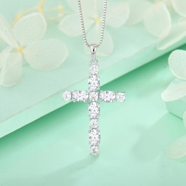 STARCHENIE Cross Necklace for Women 925 Sterling Silver Crucifix Pendant Necklaces Birthstone Jewelry Religious Gift for Her