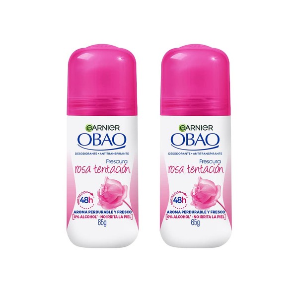 Garnier Desodorante Roll On Antitranspirante para Mujer Obao Rosa Tentación sin alcohol 65gr, 2 pack