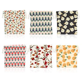 Framad Floral Makeup Bags, Corduroy Drawstring Cosmetic Pouches, 5.9 x 6.3 inches, Set of 6