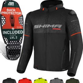 SHIMA DRIFT+ Waterproof Motorbike Jacket with Hood for Men - Lightweight Breathable Summer Mesh Mens City Biker Jacket with CE Back Shoulder Elbow Armor Pads Width Adjustment (Black, M)