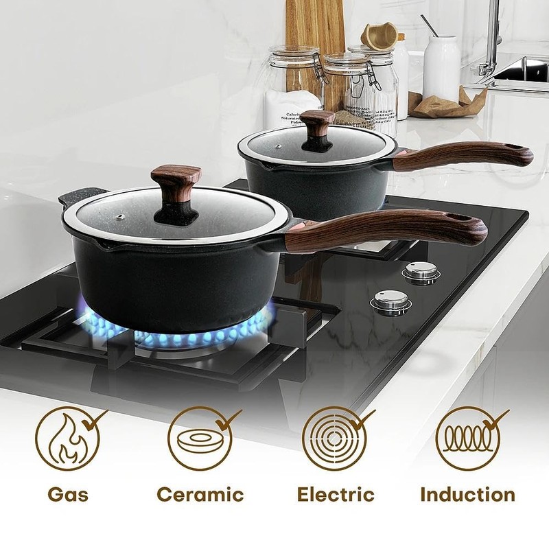Vinchef New Nonstick Sauce Pot Set with Lids, 3QT Saucepan