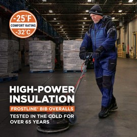 RefrigiWear Frostline Winter Insulated Bib Overalls, -25°F (-32°C), (X-Large) Black/Blue