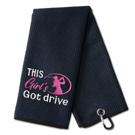 DYJYBMY This Girl's Got Drive Funny Golf Towel, Embroidered Golf Towels for Golf Bags with Clip, Woman’s Golf Accessories, Mother's Day Birthday Gifts for Golf Fans, Retirement Gift for Mom