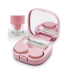 Vastsoon Contact Lens Case with Cleaner Washer, Travel Size Cute Colored Contact Lenses Applicator Removal Tool Kit with Mirror Solution Bottle for Daily Outdoor (Pink)