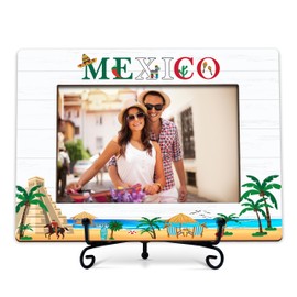 Qiwog Mexico Photo Frame, Mexico Tourist Attractions Wooden Desktop Photo Frame Decoration with Stand, Family Vacation, Honeymoon, Wedding or Anniversary Picture Frame -D02