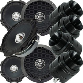 4X Gravity WZ6G Warzone Series 6.5-Inch 1000 Watts Peak Power Midrange Car Speakers + 4X Audiotek AT-W460BK 600 Watts Peak Power Heavy Duty Titanium Super Tweeters